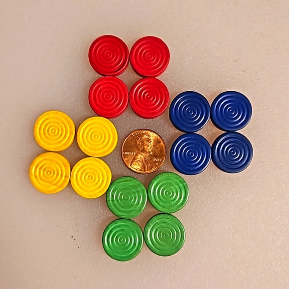 Parcheesi board game replacement pieces 4 colors shaker can - Picture 3 of 8